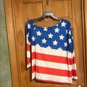 Stars and Stripes Asymmetrical Off The Shoulder Shirt New With Tags Size 2X